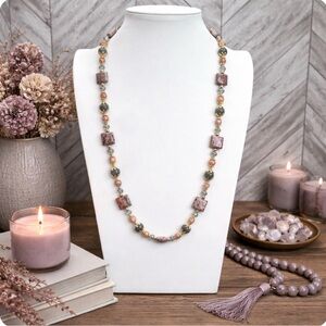 ARTISAN Labradorite, Natural Sun Sitara, Sunstone, and Gray AB Crystal Necklace